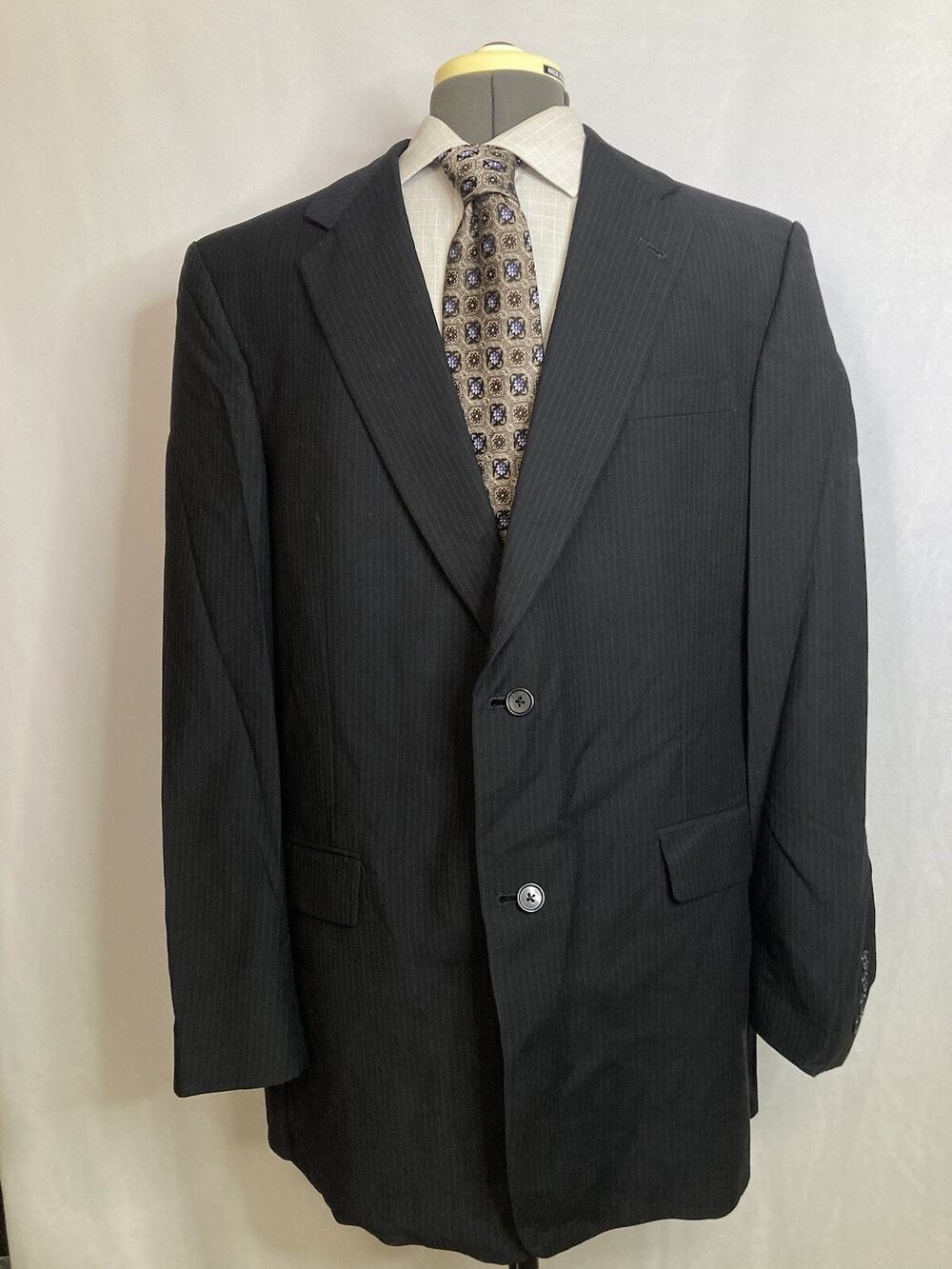 Mens 44L Blazer Black Striped Wool 2XL 48" Sport Coat Suit Jacket USA Hart Marx